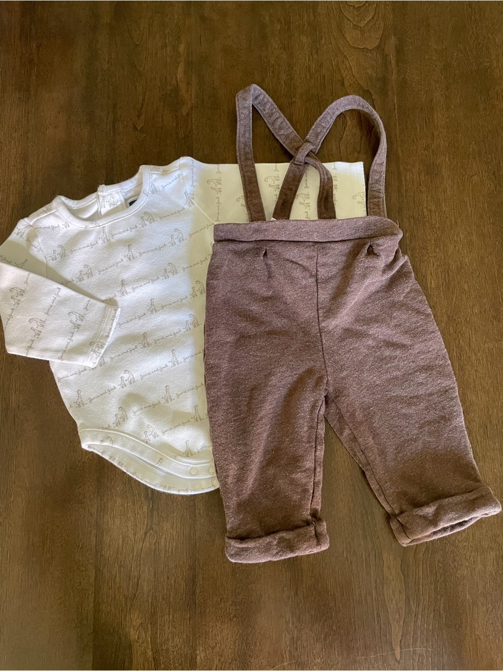 Janie and Jack Brown Suspender Overalls with White Bodysuit